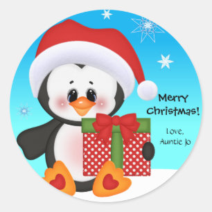 かわいいペンギンのクリスマスのギフトのステッカー ラウンドシール