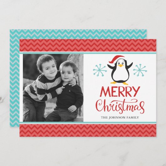 かわいいペンギンのクリスマスまたは休日の写真カード シーズンカード (正面/裏面)