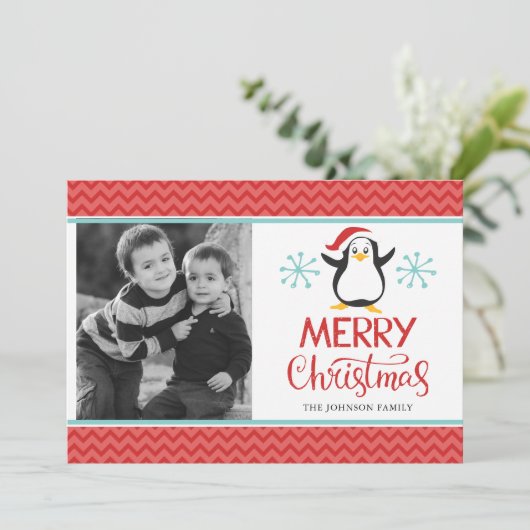 かわいいペンギンのクリスマスまたは休日の写真カード シーズンカード (スタンド正面)