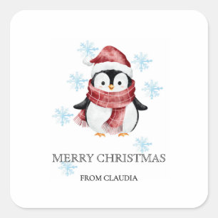 かわいいペンギンのクリスマスギフト スクエアシール