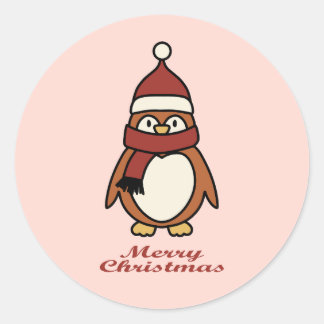 かわいいペンギンのクリスマスステッカー ラウンドシール
