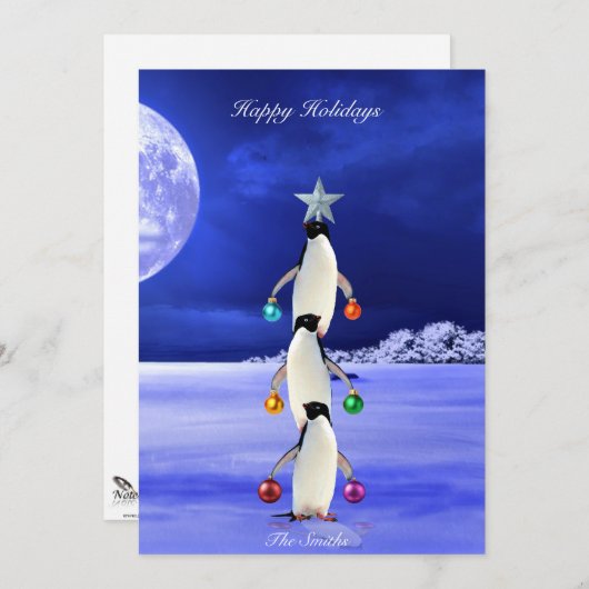 かわいいペンギンのクリスマスツリーのグリーティングカード シーズンカード (正面/裏面)