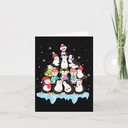 かわいいペンギンのクリスマスツリー ペンギン好き サンタクロース カード (正面)
