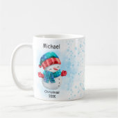 かわいいペンギンのクリスマスパーソナルネーム コーヒーマグカップ (左)