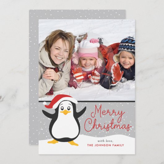 かわいいペンギンのクリスマスフォトカード シーズンカード (正面/裏面)