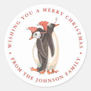 かわいいペンギンのクリスマスホリデーネーム ラウンドシール