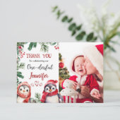 かわいいペンギンのクリスマス第1誕生日サンキューカード サンキューカード (スタンド正面)