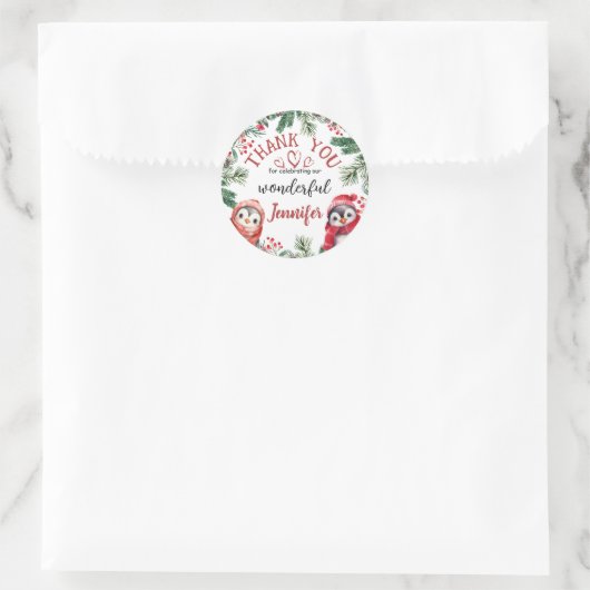 かわいいペンギンのクリスマス2回目の誕生日ありがとう ラウンドシール (バッグ)