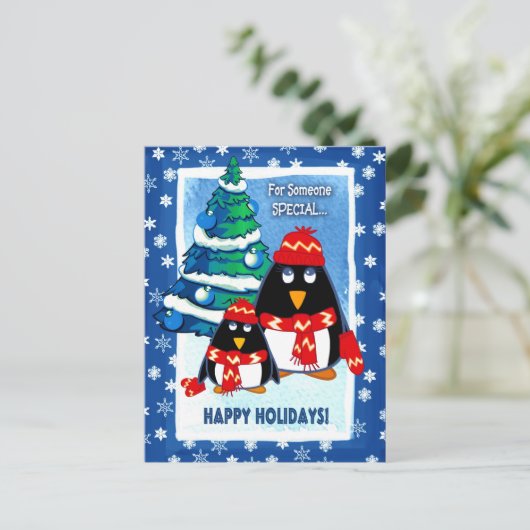 かわいいペンギンのクリスマス シーズンポストカード (スタンド正面)