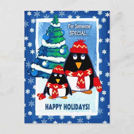 かわいいペンギンのクリスマス シーズンポストカード (正面)