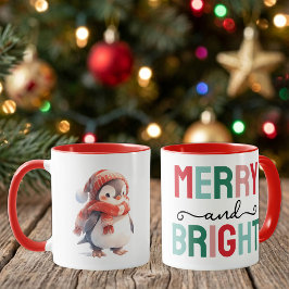 かわいいペンギンのクリスマス・メリー・アンド・ブライト マグカップ