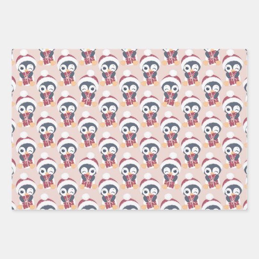 かわいいペンギンのクリスマス ラッピングペーパーシート (正面3)