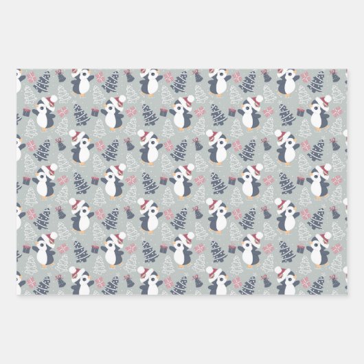 かわいいペンギンのクリスマス ラッピングペーパーシート (正面)