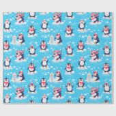 かわいいペンギンのクリスマス ラッピングペーパー (フラット)