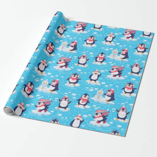 かわいいペンギンのクリスマス ラッピングペーパー (アンロールド)