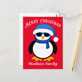 かわいいペンギンのクリスマス 赤 ポストカード