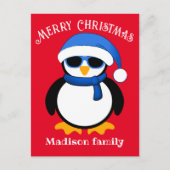 かわいいペンギンのクリスマス　赤 ポストカード (正面)