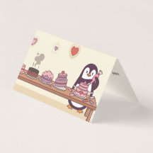 かわいいペンギンのケーキデコレーション バレンタインミニカード