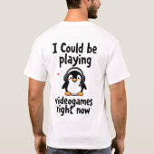 かわいいペンギンのゲーマーTシャツ Tシャツ (裏面)