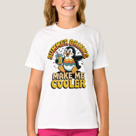 かわいいペンギンのサマードリンク レトロなデザイン Tシャツ