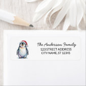 かわいいペンギンのサンタ帽子クリスマス返送先住所ラベル ラベル (インサイチュ)