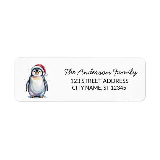 かわいいペンギンのサンタ帽子クリスマス返送先住所ラベル ラベル (正面)