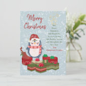 かわいいペンギンのサンタ帽子 メリークリスマス名言 シーズンカード (スタンド正面)