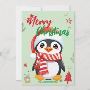 かわいいペンギンのサンタ クリスマス ホリデー 家族の名前