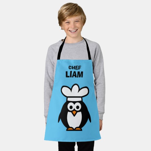 かわいいペンギンのシェフの漫画カスタムのエプロン子供へ エプロン (着用した状態)