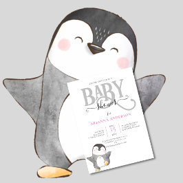 かわいいペンギンのジェンダー ニュートラル ベビーシャワー招待状 招待状