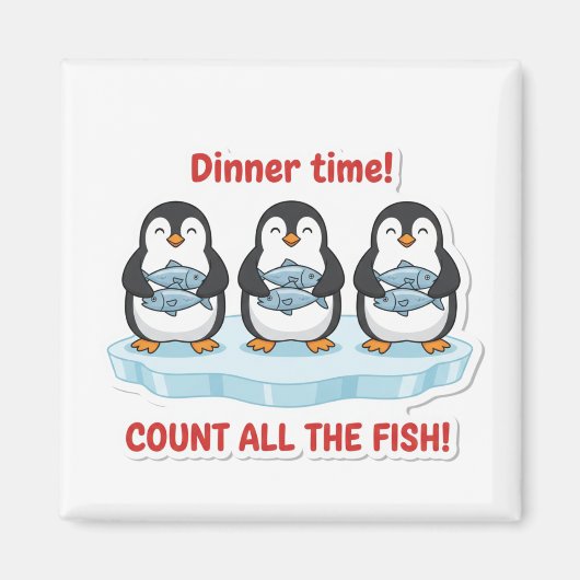 かわいいペンギンのディナータイム 魚を数える数学ゲーム マグネット (正面)