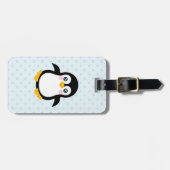 かわいいペンギンのデザインの青い水玉模様の背景 ラゲッジタグ (正面横)