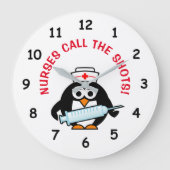 かわいいペンギンのナースが付いているおもしろいな看護の柱時計 ラージ壁時計 (正面)