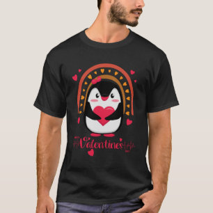 かわいいペンギンのハッピーバレンタインデー Tシャツ