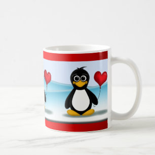 かわいいペンギンのハートの気球のバレンタインデーのマグ コーヒーマグカップ