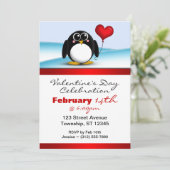 かわいいペンギンのハートバレンタインデー招待状 招待状 (スタンド正面)