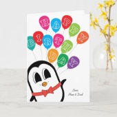 かわいいペンギンのバースデー・カード カード (黄色い花)