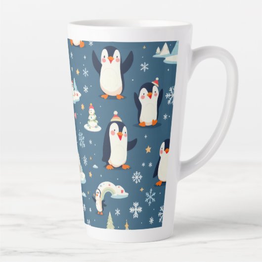 かわいいペンギンのパターン カフェラテマグ (右)