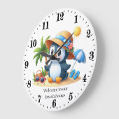 かわいいペンギンのビーチハウス ラージ壁時計 (傾斜)