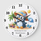 かわいいペンギンのビーチハウス ラージ壁時計 (正面)