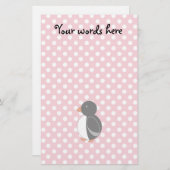 かわいいペンギンのピンクの水玉模様 便箋 (正面/裏面)