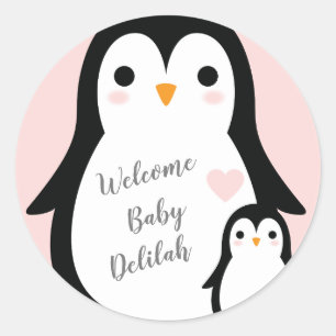 かわいいペンギンのベビーシャワーブルーボーイ ラウンドシール