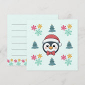 かわいいペンギンのホリデーカード - 青い背景の冬の喜び シーズンカード (正面/裏面)