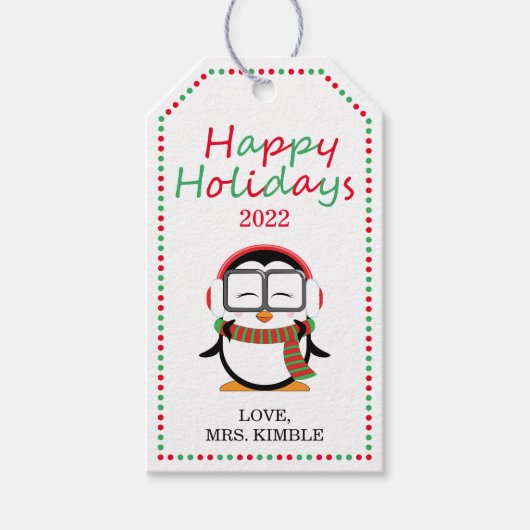 かわいいペンギンのホリデーギフトタグ(表&裏) ギフトタグ (正面)