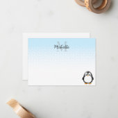 かわいいペンギンのモノグラム入りイラスト ノートカード (正面/裏面インサイチュ)