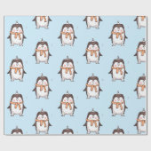 かわいいペンギンのライトブルー包装紙 ラッピングペーパー (フラット)