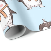 かわいいペンギンのライトブルー包装紙 ラッピングペーパー (ロールコーナー)