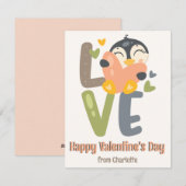 かわいいペンギンのラブ キッズ クラスルーム バレンタインデー シーズンカード (正面/裏面)