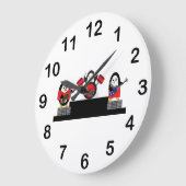 かわいいペンギンのロックアンドロール音楽バンド ラージ壁時計 (傾斜)