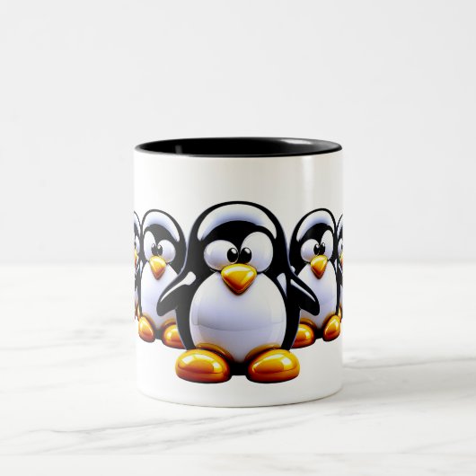 かわいいペンギンの並び ツートーンマグカップ (中央)
